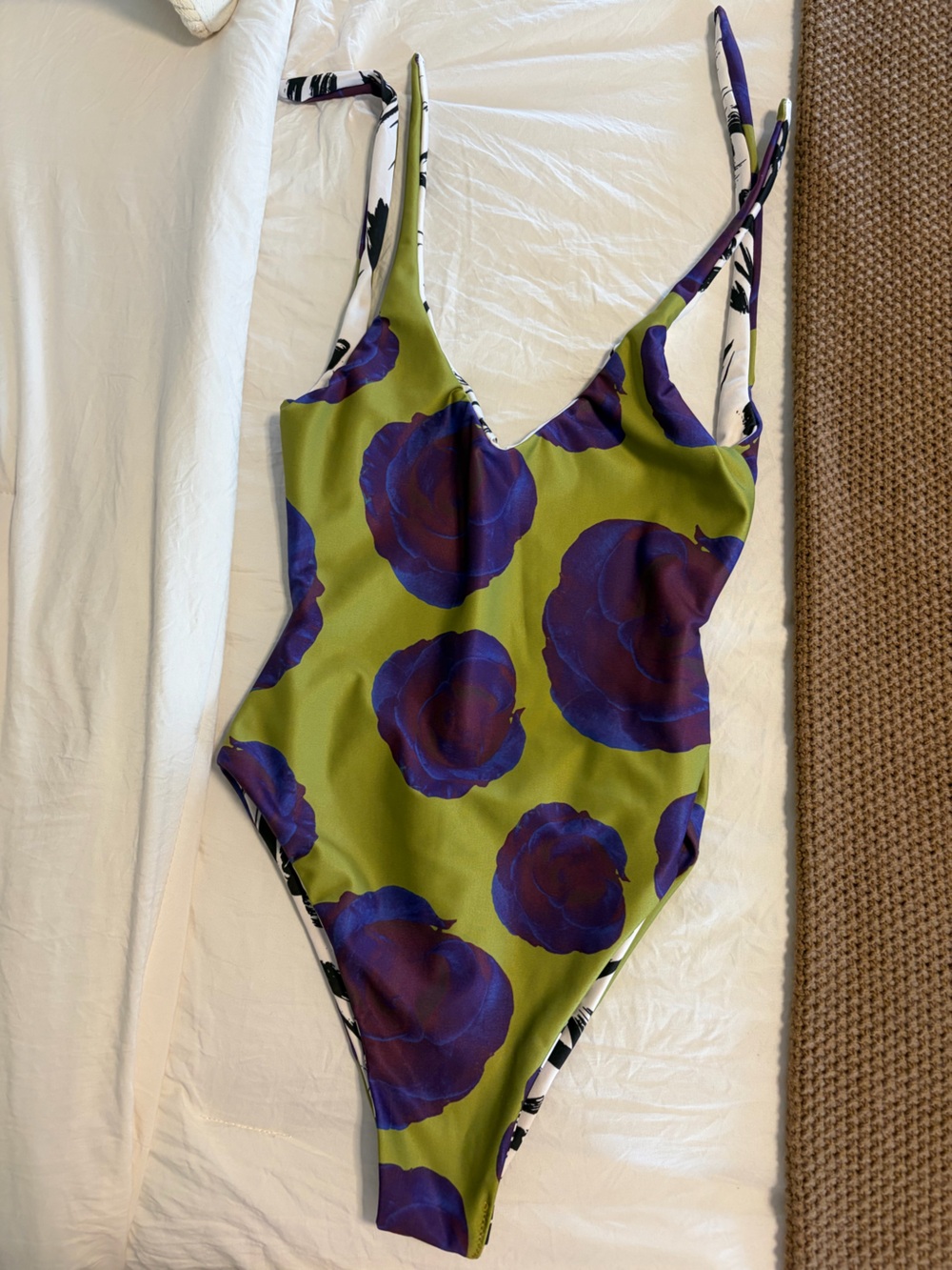 Vigo-swim Green One-Piece Swimsuit with Purple Floral Print-reversible, new!